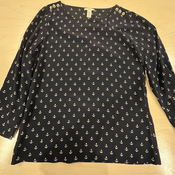 J.Crew Silk Anchor Print Blouse - Picture 1 of 3